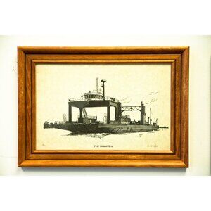 Vtg 1980's “Pere Marquette 12” Ship Great Lakes Artist Kim D. Martin 34/100 Sign